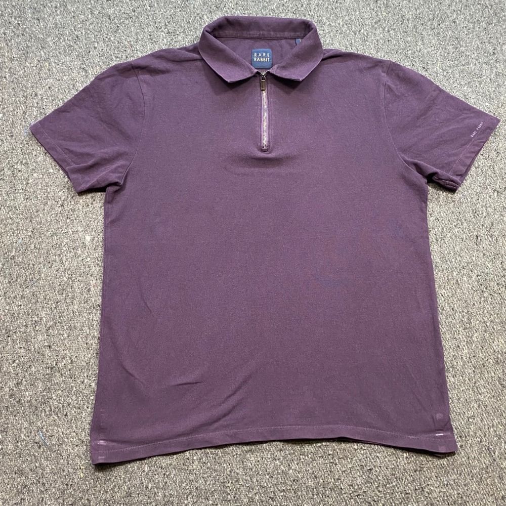 Rare Rabbit Polo Shirt Sz M Mens Purple Streetwear Quarter Zip Short Sleeve Top